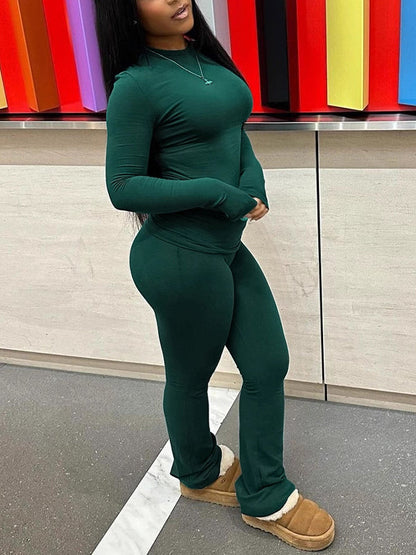 Solid Top & Flared Pants Set