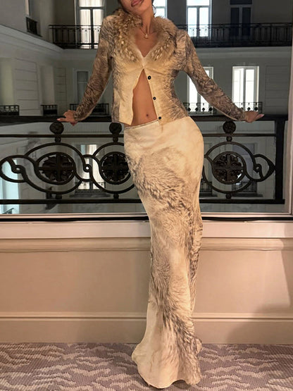 Faux-Fur Combo Shirt & Skirt Set