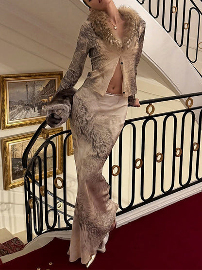 Faux-Fur Combo Shirt & Skirt Set