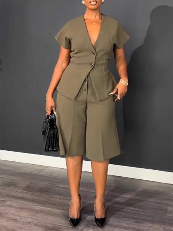 Button-Front Top & Capri Pants Set