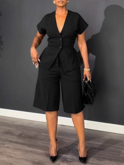 Button-Front Top & Capri Pants Set