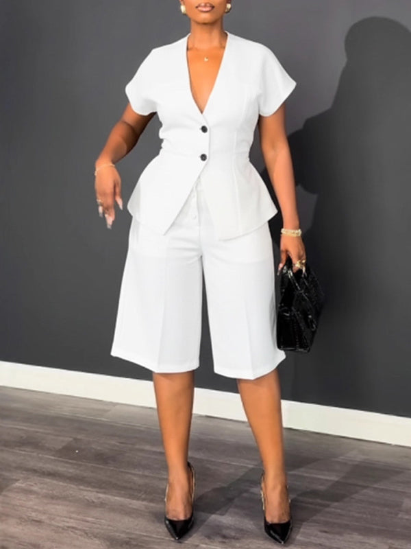 Button-Front Top & Capri Pants Set