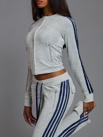 Velvet Side-Stripe Jacket & Pants Set