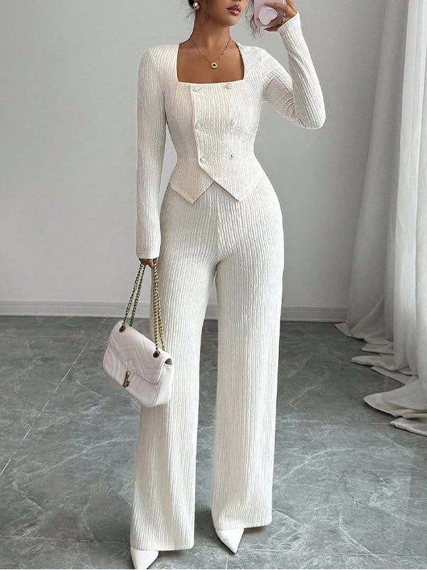 Ribbed Button Top & Pants Set