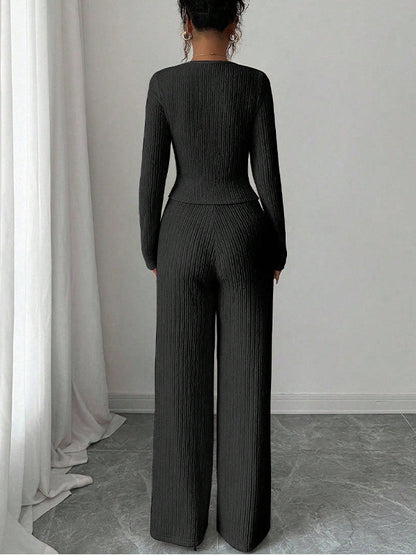 Ribbed Button Top & Pants Set