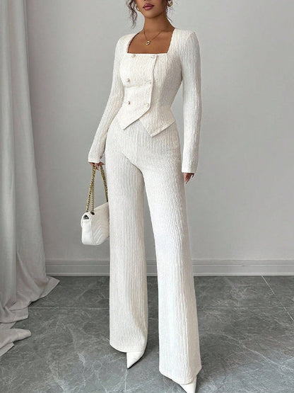 Ribbed Button Top & Pants Set