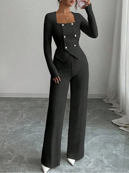 Ribbed Button Top & Pants Set