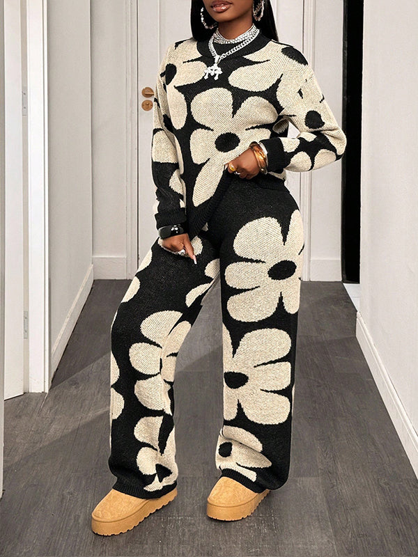 Floral Knit Pants Set