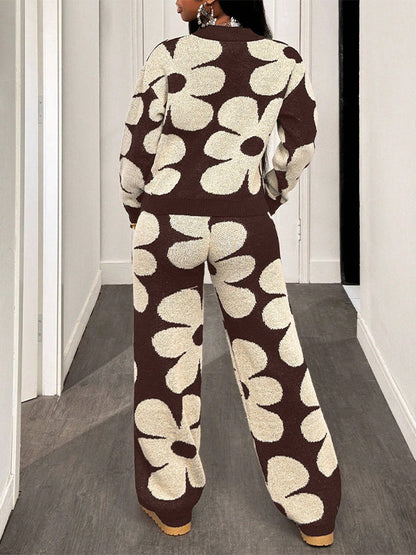 Floral Knit Pants Set