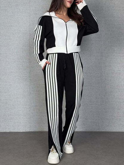 Side-Stripe Zip-Front Jacket & Pants Set