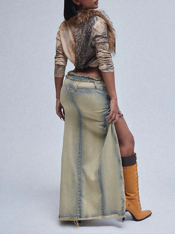 High-Low Denim Skirt