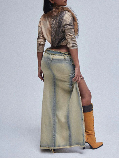 High-Low Denim Skirt