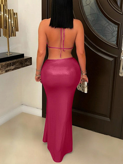 Metallic Halter Top & Skirt Set