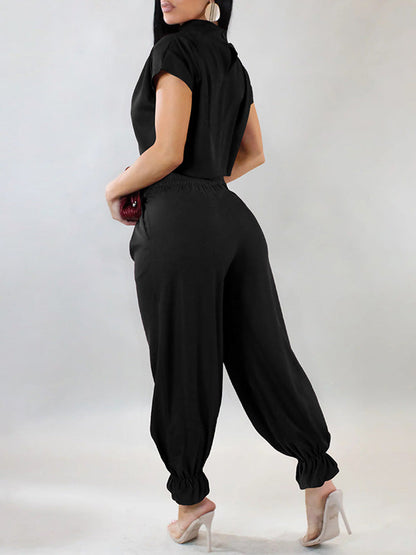 Solid Mock-Neck Top & Bloom Pants Set