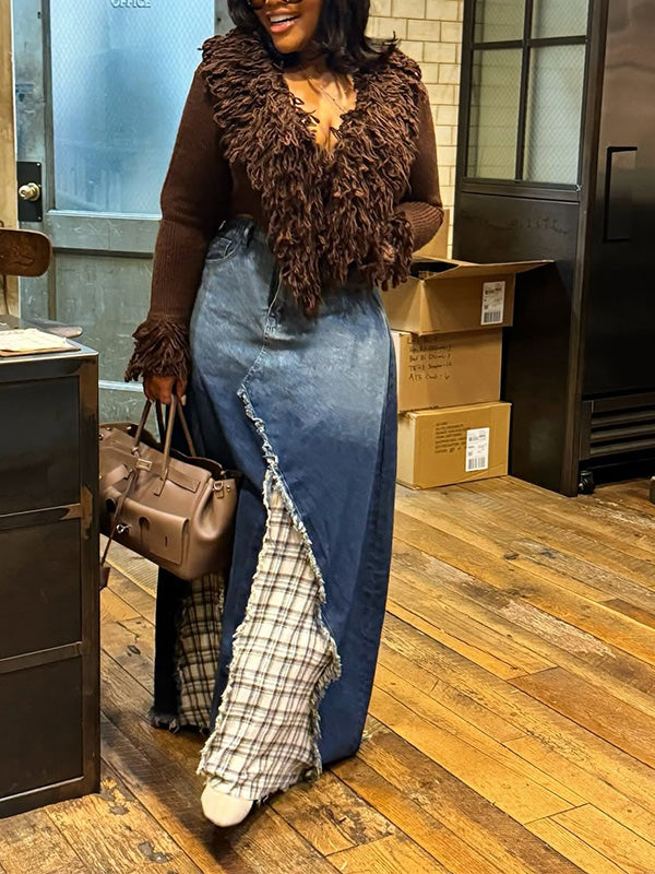 Plaid Combo Denim Skirt