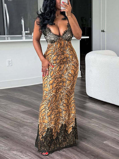 Lace Combo Leopard Cami Dress