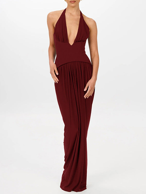 Deep V Halter Maxi Dress