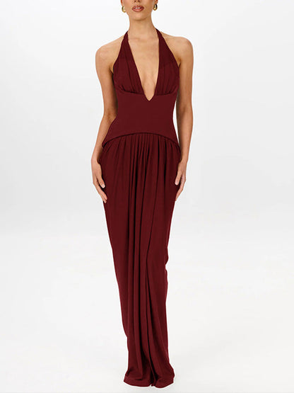 Deep V Halter Maxi Dress