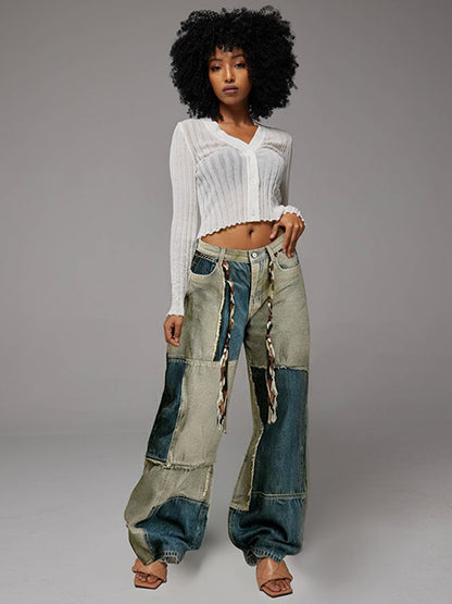 Colorblock Wide-Leg Jeans Colorblock