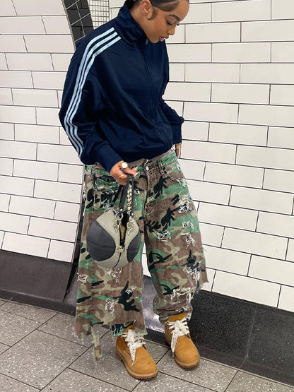 Camo Double-Waist Ripped Jeans