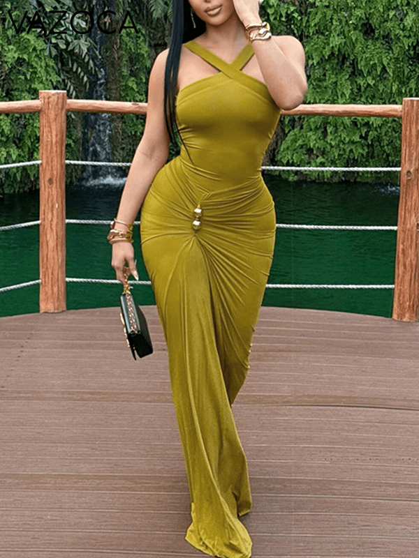 Halter Ruched Maxi Dress
