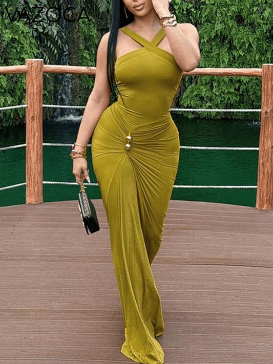 Halter Ruched Maxi Dress