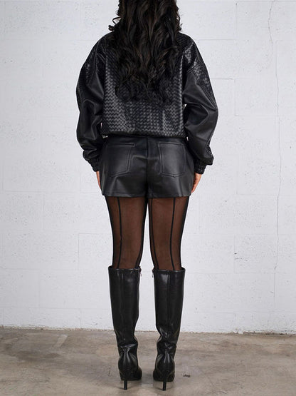 Faux-Leather Zip-Front Jacket & Shorts Set