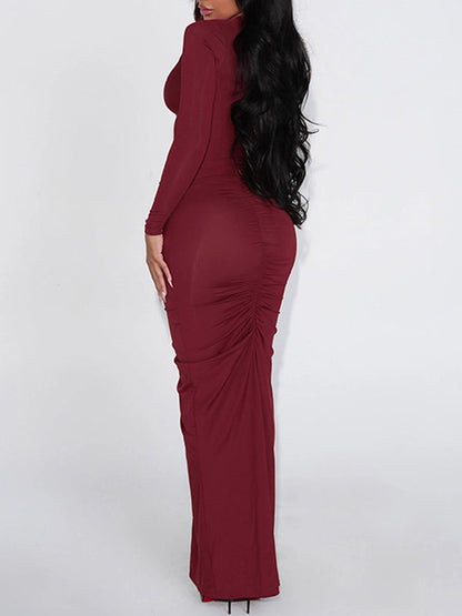 V-Neck Cutout Ruched Dress