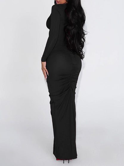 V-Neck Cutout Ruched Dress