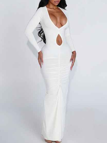 V-Neck Cutout Ruched Dress