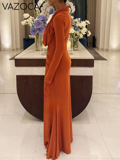 Cowl-Neck Ruched Maxi Dress
