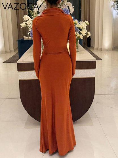 Cowl-Neck Ruched Maxi Dress