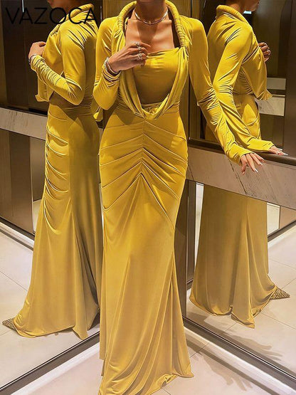 Cowl-Neck Ruched Maxi Dress