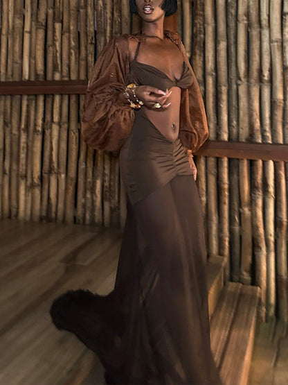 Halter Maxi Dress & Cardigan Set