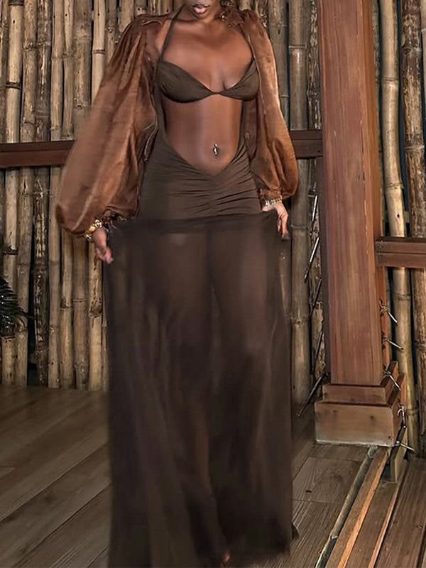 Halter Maxi Dress & Cardigan Set