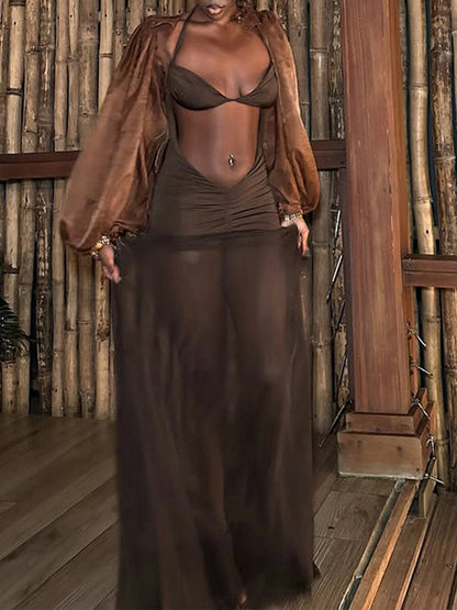 Halter Maxi Dress & Cardigan Set