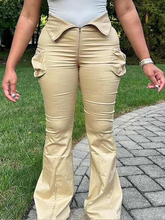 Zip Cargo Flared Pants