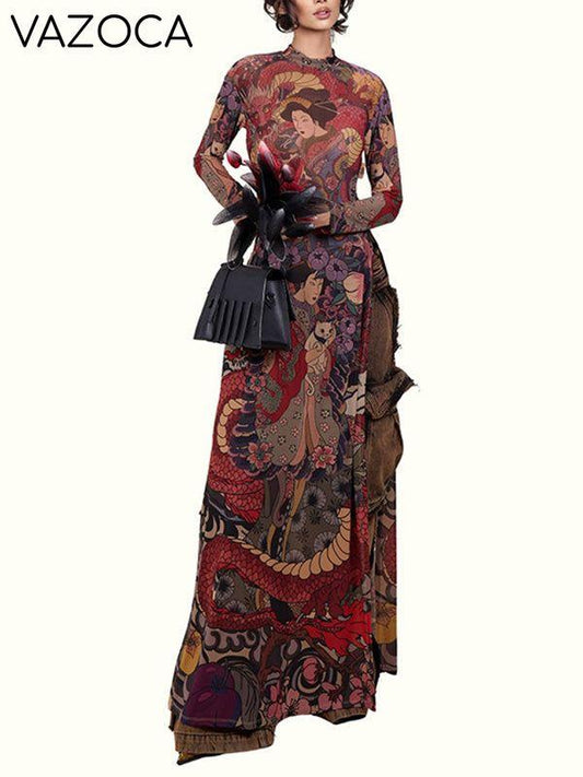 Printed Slit Tunic Top