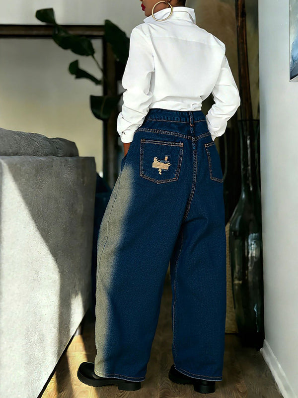 Lace-Up Wide-Leg Jeans