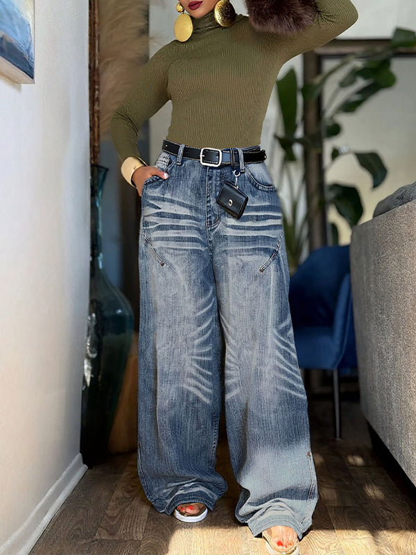 Ruched Wide-Leg Jeans