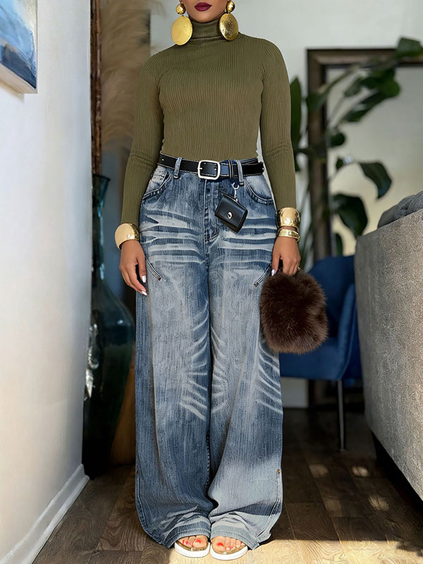 Ruched Wide-Leg Jeans