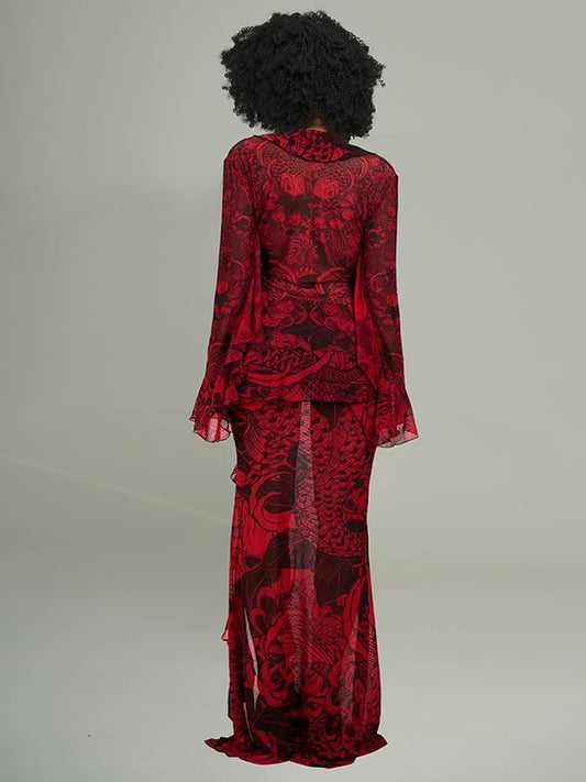 Printed Ruffle Maxi Dress