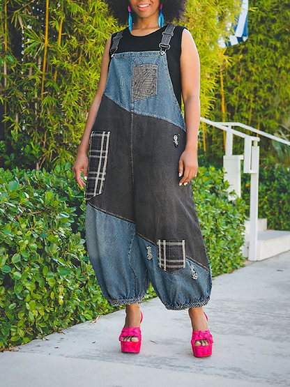 Colorblock Patchwork Overalls