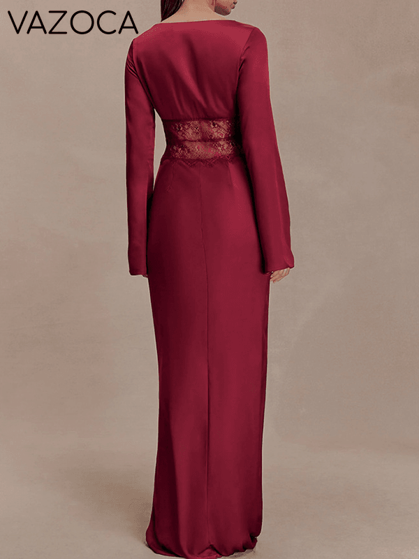 Lace-Combo V-Neck Maxi Dress