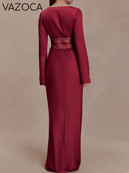 Lace-Combo V-Neck Maxi Dress