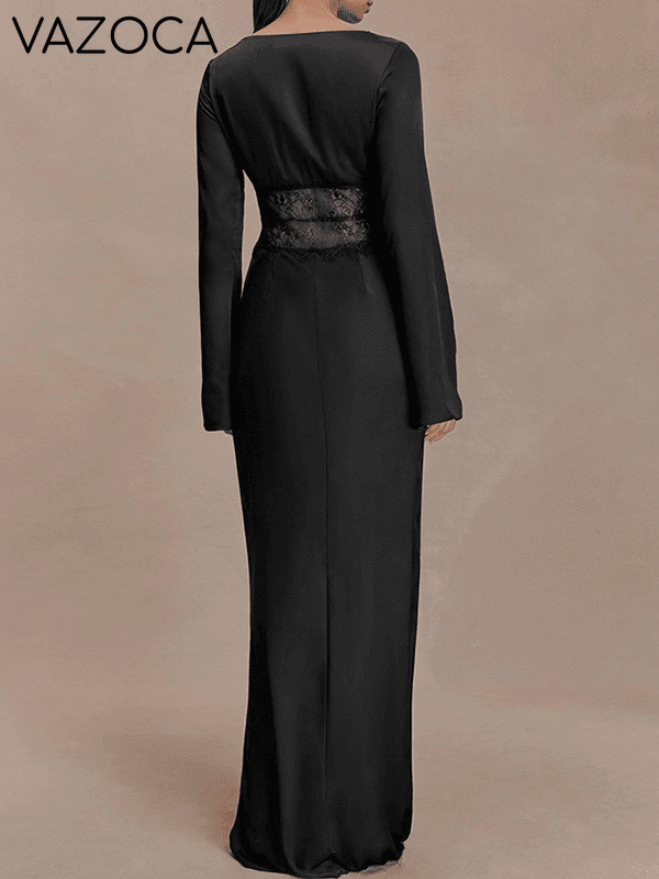 Lace-Combo V-Neck Maxi Dress