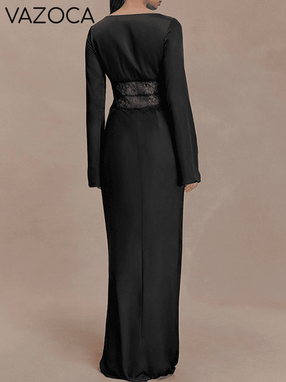 Lace-Combo V-Neck Maxi Dress