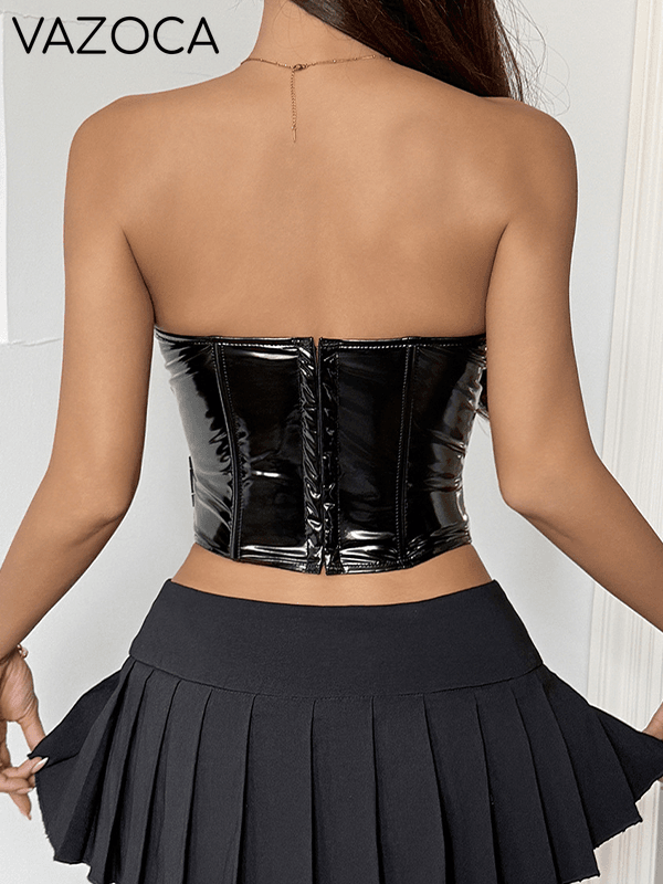 Faux-Leather Combo Corset Top
