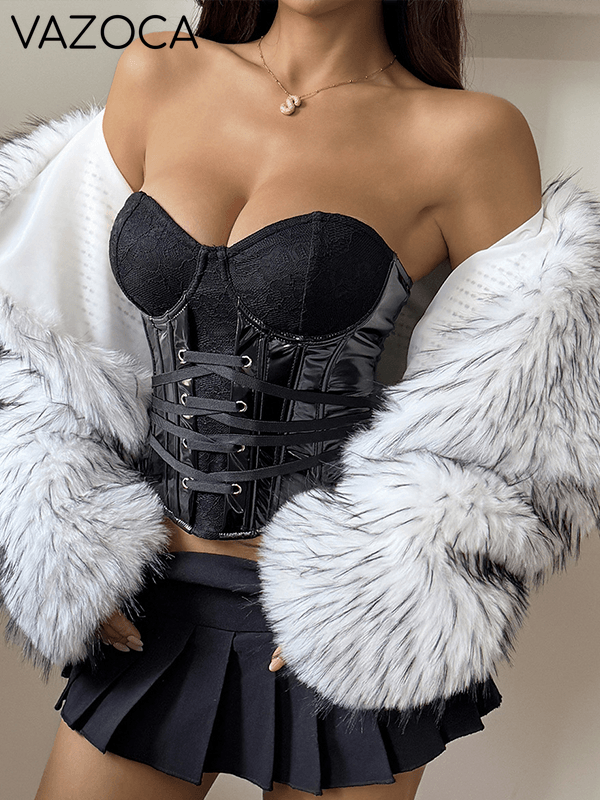 Faux-Leather Combo Corset Top