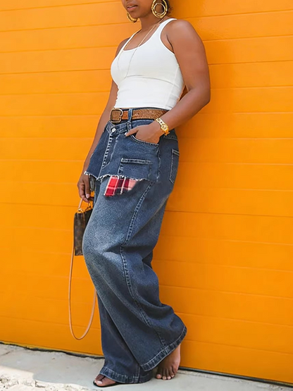 Plaid Combo Overlap Jeans